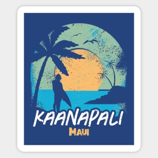 Retro Sunset Kaanapali Beach Maui Hawaii Surfing // Retro Surfer Beach Sticker